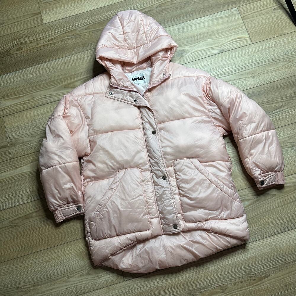 Apparis Baby Pink Hooded Puffer Coat Size Small Down Filled Winter Snow